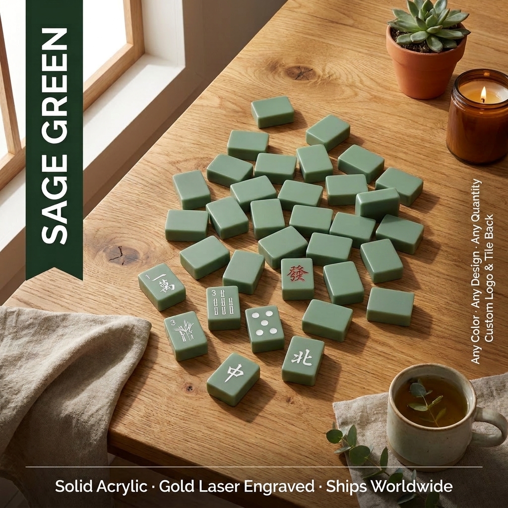Black Acrylic American Mahjong Set – 166 Tiles — Sage Green variant