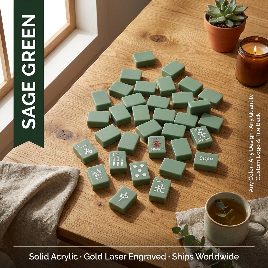 Hamptons White Acrylic American Mahjong Set – 166 Tiles — Sage Green variant