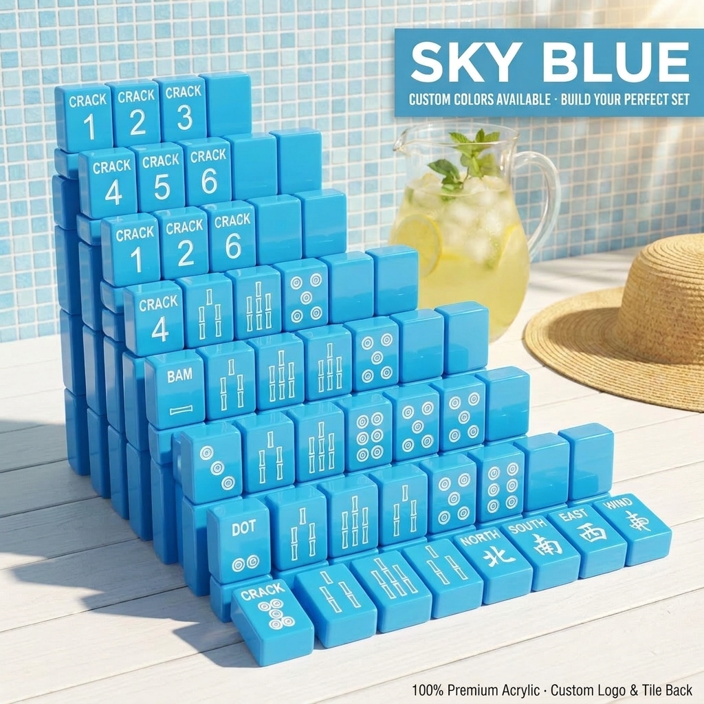 White Acrylic American Mahjong Set – 166 Tiles — Sky Blue variant
